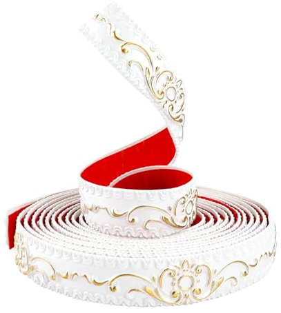 TECDW 6 Mètres Peler Et La Moulure Murale, Bordure Murale de Papier Peint Auto-adhésive, Garniture de Moulage Flexible, Bordure de Papier Peint 3D pour Miroir, Mur (Blanc Avec De L'Or, 3,6cm W)