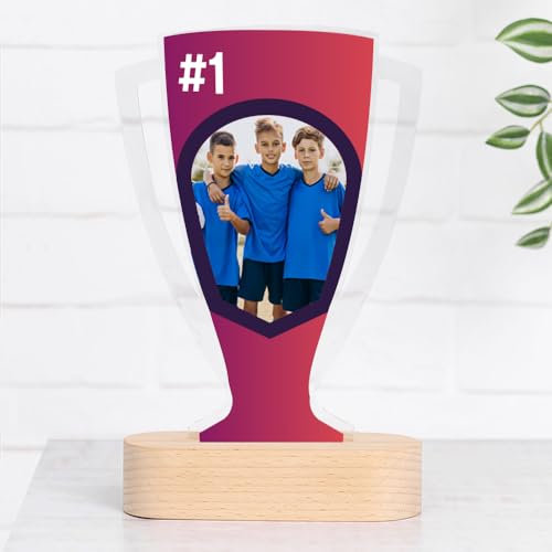 Wanapix | Coppa Trofeo Personalizzabile con Nome | Trofeo Sportivo | Coppa Personalizzata | Plexiglass | Base in Legno Naturale | Trofeo di Squadra