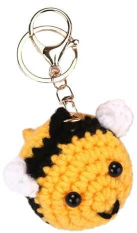1 Pièce Porte-Clés Abeille, Porte-Clés Mignon Abeille au Crochet, Jaune, Porte-Clés Abeille en Coton Fait Main, Porte-Clés en Peluche en Forme d'Abeille Crochetée, pour Sac à Dos
