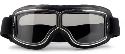 TOFBS Helmbrille Motorradbrille Retro Motocross Goggle Fliegerbrille Sonnenbrillen Vintage UV Schutz Anti Fog Windproof Dustproof für Herren Damen (Noir)