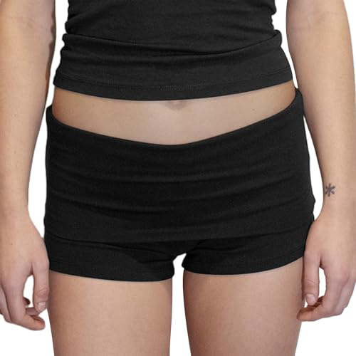 Luckinbaby Mini-Shorts für Damen, umklappbar, hohe Taille, dehnbar, Yoga-Shorts, schmale Passform, niedliche Lounge-Shorts, Mikro-Hose