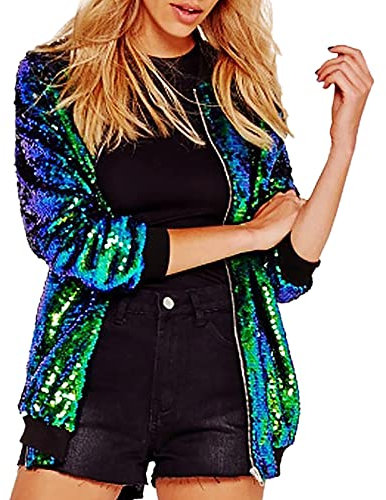 Frauen Plus Größe Lose Pailletten Baseball Jacke Lässige Langarm Glitzer Party Glänzend Mantel Rave Oberbekleidung Schuhe Damen Herbst Schlichter Mantel Damen