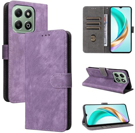 Cxzaqwer Mobile Phone Case Compatible with Honor X6B, Flip Wallet PU Leather Case Magnetic [Stand Function] [Card Slots] Protective Case for Honor X6B Safety Brush Purple
