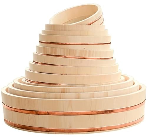 Yiustldd Traditionelle Hölzerne Sushi-Reisschüssel Hangiri, Runder Sushi-Oke-Rührbehälter Kühleimer Mit Schaufel Für Einsteiger Und Profis,72x16cm