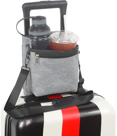 Luggage Cup Holder Free Hand Travel Drink Caddy Luggage Straps for Suitcases add a Bag Fits Roll on Suitcase Handles Gifts for Flight Attendants Travelers Accessories Grey