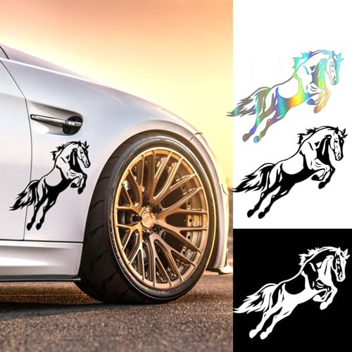 2 Stück,Pferd Aufkleber,Auto Aufkleber, Wasserdicht, UV-beständig,Motorrad, Laptop,Wetterfest Pony Racehorse Dekor Sticker für Auto(19cm x 15cm) (Schwarz)