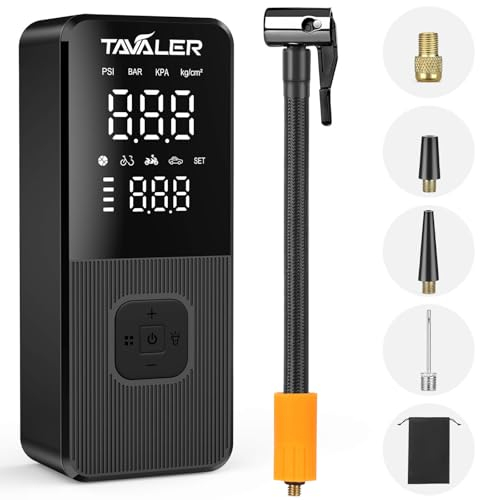 Tavaler Elektrische Luftpumpe Fahrrad, 150PSI Tragbarer Akku Kompressor, 4000 mAh Wiederaufladbar für Fahrräder, Motorräder und Auto (Q9)