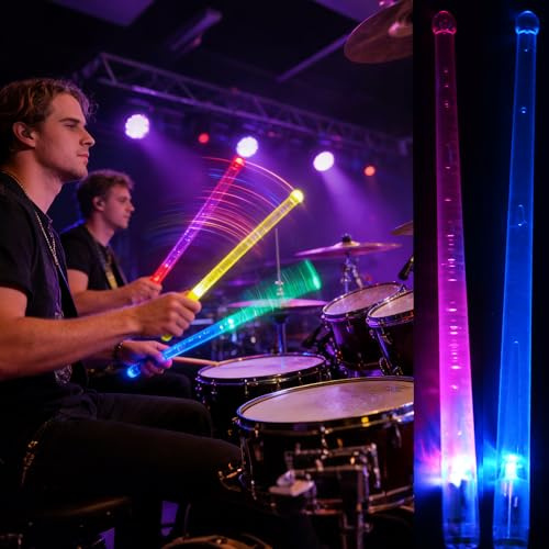 Baguettes de batterie lumineuses à DEL rechargeables, 13 couleurs changeantes avec fil de charge USB, bâtons de batterie phosphorescents pour la pratique musicale professionnelle, cadeau de batteur