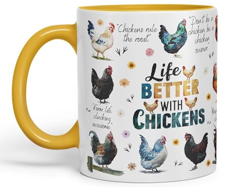 Vixar Life Better with Chickens Joke sarkasm Sarcastic Ceramic Coloured Mug Cup for Tea Coffee Hot Brew 330ml 11Oz Gift (G Yellow)