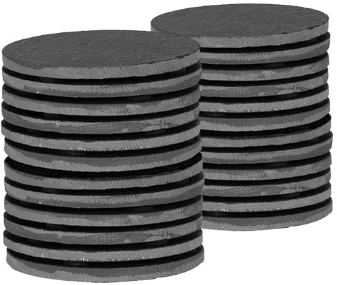 Argon Tableware Round Slate Coasters - 10cm - 24 Piece Drink Coasters Black Stone Natural Slate Smooth Edge Drink Mat Cup Mats for Kitchen, Bar, Restaurant, Weddings, Events