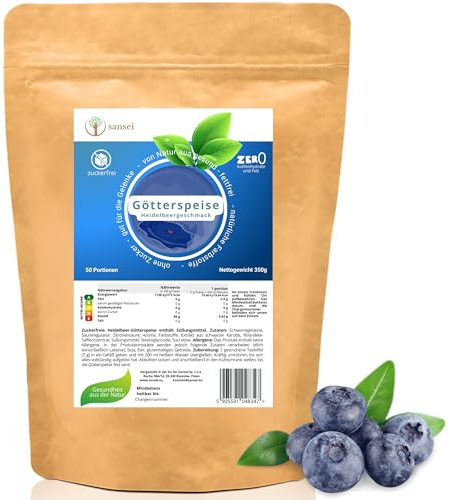 Sansei Blaubeer-Götterspeise ohne Zucker 350g | Ohne Zucker, mit Süßungsmitteln und 350 g Inhalt