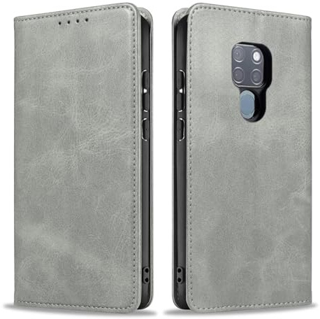LBH Handyhülle Smartphone-Hülle für Huawei Mate 20 Klapphülle Magnetverschluss Kartenfächer Geldfach Standfunktion Case Etui Rundumschutz Schutzhülle Grau