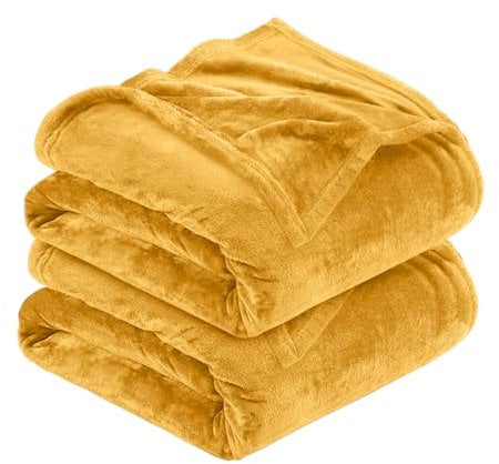 MOONLIGHT20015 Silk Touch Warm 2 Pack Fleece Blankets - 400 GSM Throws for Sofa Fluffy Blanket Bed Throw for Bedroom, Couch, Travel, Kids, Bedroom Accessories Mustard, King (230 X 270CM)