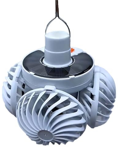 Portable Camping Fan, Solar Powered Ceiling Light, Ultra Quiet Small Lights, Compact Camp Accessories for Tents, Hurricanes, Balcony Cooling, Outdoor Use 5.1x9.8inch