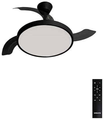 CREATE / WIND CLEAR STUDIO M/Ventilador de techo con luz negro con mando / 40W, Temporizador, Ø 108 cm, 6 velocidades, aspas retráctiles, 3 temperaturas de luz, función verano-invierno
