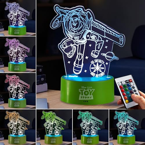 Get Trend Disney Toy Story LED Nachtlicht Lampe, 3D Illusion, 16 Farben mit Fernbedienung & 4 Lichtmodi, USB oder Batteriebetrieben, Buzz Lightyear (Multi Toy Story)