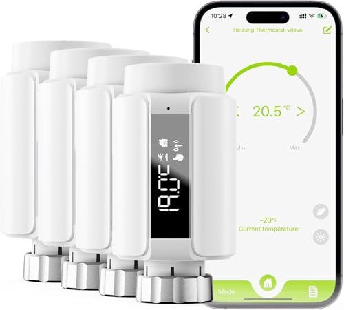 Thermostat Intelligent Radiateur WiFi, Contrôle à Distance Via App, Compatible Alexa et Google Assistant, Blanc, Lot de 4