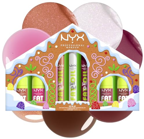 NYX Professional Makeup Holiday 2025 Fat Gingerbread House-Set, Für festliche Lippen, Mit Fat Oil Slick Clicks & Fat Oil Lip Drips