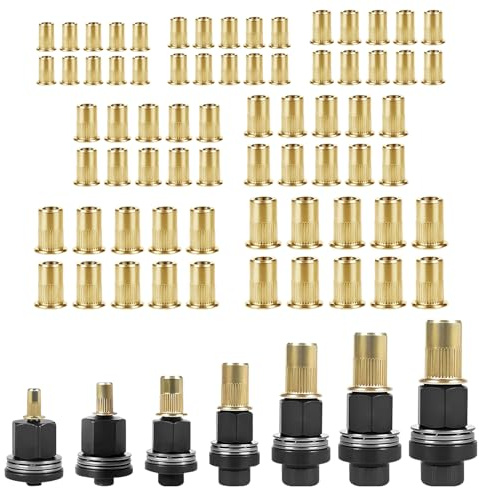 KOVSGQ Remachadora de Tuercas Remachables Remaches Roscados Tuerca Remachable Remache Tuerca 77Stk M3 M4 M5 M6 M8 M10 M12 Juego de Cabezales Para Remachar a Mano Cada uno Contiene 10 Tuercas