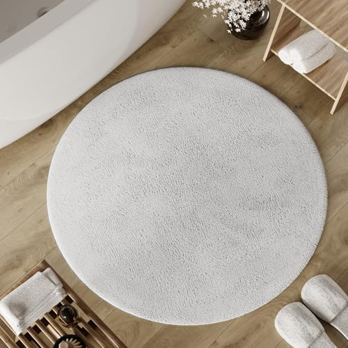 Wecon Home Badteppich Erik, 80 cm rund, weiß | weicher, getufteter Baumwollteppich, Rutschhemmend & waschbar mit weichem Flor und klarer Optik