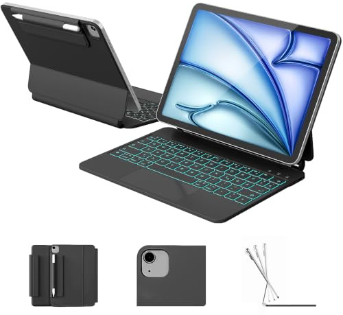 RAYMCRAFT für iPad Air 11/Pro 11 Zoll (4./3./2./1. Gen.) Hülle mit Tastatur | 11-Farben Hintergrundbeleuchtung, Smart Trackpad, Magnet‑Schwebhalter, Stifthalter, Magic Keyboard für iPad Air 5./4. Schwarz