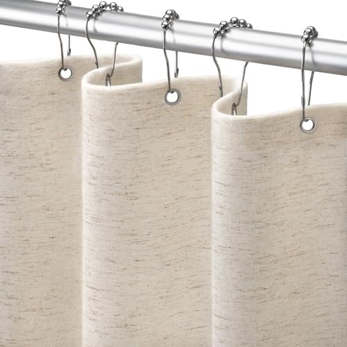 NDDYCU Duschvorhang Beige Leinen 180x180 Boho Shower Curtain Badewanne | Naturleinen-Mischgewebe, Ungebleichte Flachsfasern, 100% Wasserdichte Folie, Gewicht Saum, 12 Metallhaken