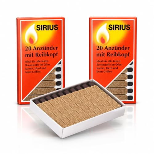 jameitop® 40er Set Anzünder mit Reibekopf je Packung 20 Stück extra Lange Brenndauer von 8 Minuten ideal für Kamin Grill Ofen Feuerstelle sichere zuverlässige Zündhilfe wetterbeständig top Entzündung