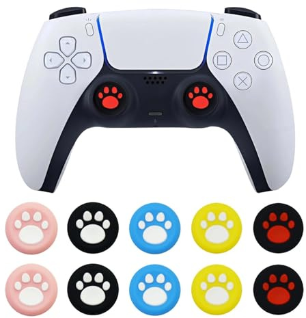 10 Stück Katzenpfoten Daumengriff-Joystickkappen für PS5 Controller Joystick Caps, Weichem Rutschfestem Silikon Controller Zubehör, 10 Farben für PS4 PS5 Controller Stick Aufsätze, Gamer Geschenk Set