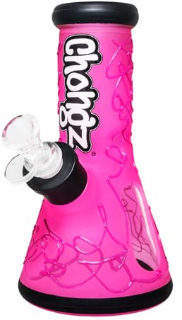 Chongz Glass 20cm King Slayer Ice Bong, classic beaker-style bong, large Chongz logo branding (Pink)