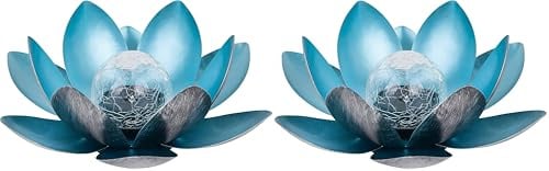 Dehner Solarleuchte Lotus | Solardeko, Solarbeleuchtung | Gartendeko, Outdoordeko, Beleuchtung, Gartenbeleuchtung | Blume, Blüte, Lotusblüte | Garten, Outdoor | Metall | Ø 27,5 cm | silber/blau