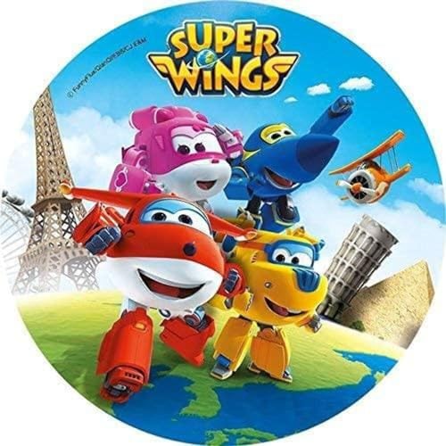 Super Wings Runde Tortenaufleger 20CM - Geburtstag Tortenbild Zuckerbild Tortenplatte Oblate Kuchenzuckerplatte