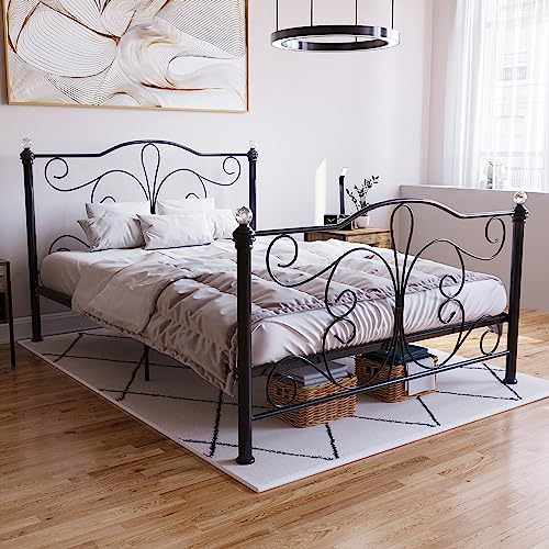 Vida Designs Chicago Double Bed, 4ft6 Bed Frame Metal Headboard High Foot End Bedroom Furniture, Black