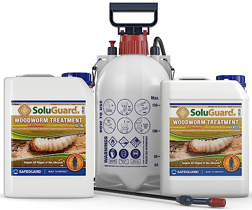 Soluguard Solución Anticarcoma y Pulverizador - 2 x 5L - Tratamiento Preventivo y Curativo contra la Termita, Carcoma, Escarabajos Perforadores y Otros Insectos Xilófagos