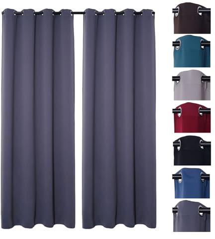 2er Pack Verdunklungsvorhang Gardinen mit Ösen, Blickdicht 140x245 cm Vorhang Verdunkelung Midnight (dunkelgrau)