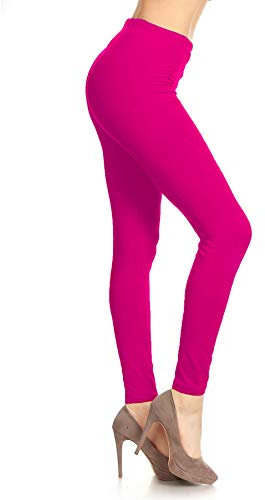 Leggings Depot Leggings de cintura alta para mujer, suaves, cintura de 1 pulgada, pantalones sólidos - Regular, Plus, 1X3X, 3X5X, Fucsia neón, Talla única Más