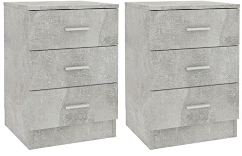 vidaXL 2X Nachtschrank 3 Schubladen Nachttisch Nachtkonsole Nachtschränckchen Nachtkommode Couchtisch Betongrau 38x35x56cm Holzwerkstoff