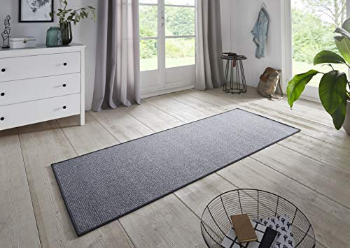 BT Carpet Bouclé Läufer – Küchenläufer rutschfest Teppichläufer Flachgewebe Kurzflor Teppich Küchenteppich für Flur, Küche, Wohnzimmer, Badezimmer, Bad – Grau, 80x300cm