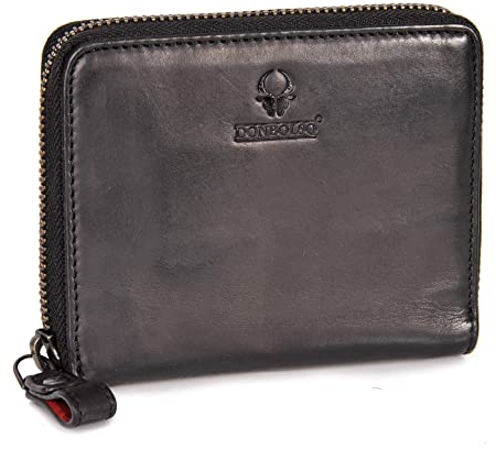 DONBOLSO® Montreal Mini-Wallet I Damen-Geldbörse aus Leder I Kleine sichere Damengeldbörse mit Reißverschluss I 13 Kredit-Karten-Fächer & RFID-Schutz I Kleines flaches Ladies-Portemonnaie (Schwarz)