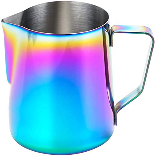 POEFT 350ML Edelstahl Milchschäumkrug überzogen, Espressomilchschaumkrug Kaffeekanne, Latte Art Cup - Farbbeschichtung