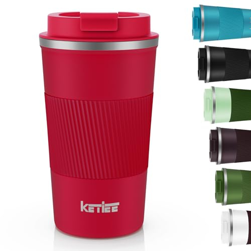 KETIEE Kaffeebecher to go,510ml Thermobecher Kaffee-to-go,Kaffeebecher Thermo,Doppelwandig Reisebecher Travel Mug,Vakuum Isolierbecher mit auslaufsicherem Deckel für Kaffee und Tee,Rot