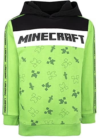 Minecraft - Sweat à Capuche Vert pour Garçons - 100% Coton - Creeper - Cadeaux (11-12 Ans)