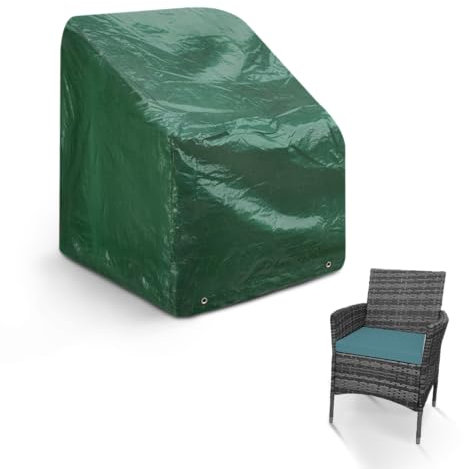 KEPLIN Garden Chair Cover – Outdoor Patio Chair Waterproof Cover for Storage – Heavy Duty, All Weather Green Polyethylene Furniture Cover with UV Protection 107 × 68 × 61cm