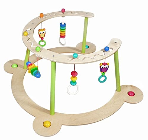 Hess Holzspielzeug 20045 - Lauflerngerät und Spiel-Bogen aus Holz, Serie Eule, für Babys, handgefertigt, mit Figuren und Rasseln, ca. 73 x 71 x 39 cm, für unbeschwerten Spiel- und Lernspaß