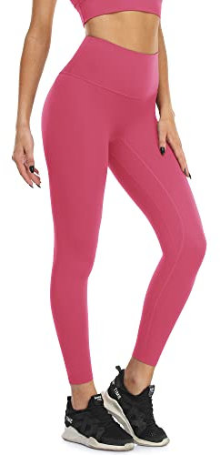 icyzone Damen Sports Leggings 7/8 Sporthose Naked Feeling Yoga Hose Hohe Taille Blickdicht Fitness Gym Leggins (L, Pink Lychee)