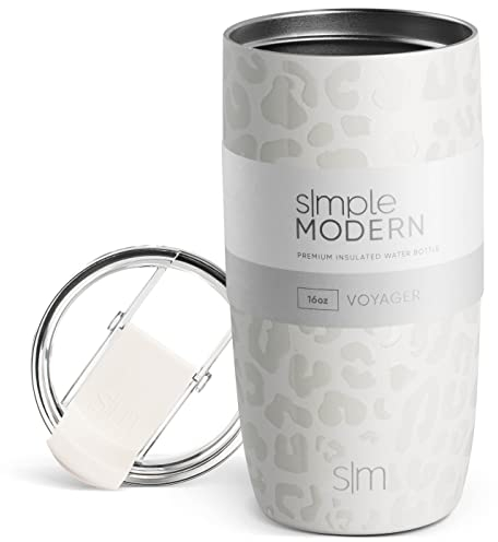 Simple Modern Thermobecher Kaffeebecher to go mit Klappdeckel | Isolierter Edelstahl-Kaffeebecher | Geschenke für Frauen und Männer | Voyager | 470ml | Cream Leopard