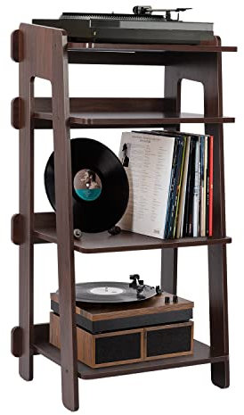 Nisorpa Support de tourne-disque à 4 niveaux - Moderne - Table de rangement pour disques vinyles - Étagère de présentation pour lecteur de disques vinyles - Support de CD pour tourne-disque vinyle
