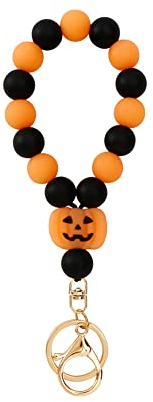 Halloween Kürbis Schlüsselanhänger, Auto Frauen Schlüsselanhänger Armband Autoschlüsselanhänger mit Perlen Quaste Anhänger, Tasche, für Halloween, Zubehör, Geschenk für Frauen