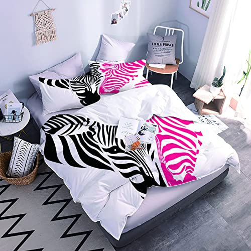 Biber Bettwäsche 200X200 Bettwäsche Set 3 Teilig Flauschige Bettbezug Und 2 Kissenbezüge Mit Reißverschluss 3D Tierisches Zebra Druck Muster Microfaser Bettbezüge Für Teenager