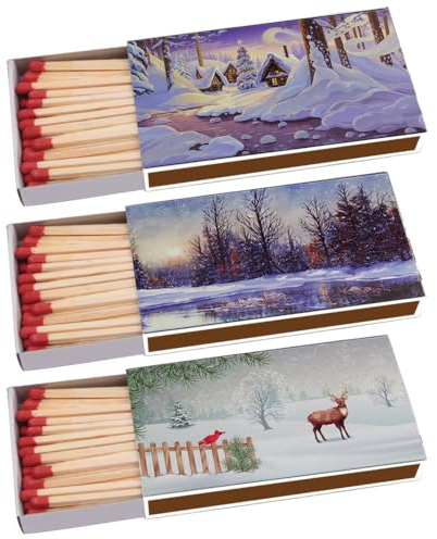135 Kaminhölzer (3 Packungen à 45 STK) 100mm lang Kaminstreichholz Streichhölzer Kaminanzünder Zündhölzer Zigarre Pfeife Kamin Grill Kerze Lange Brenndauer (Winter Village)