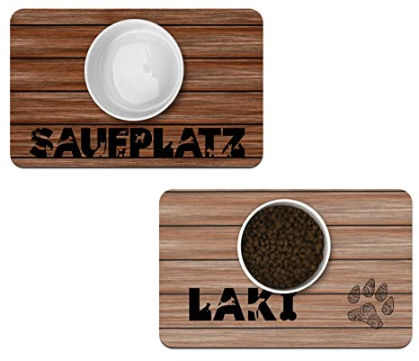 Personalisierte Napfunterlage Holzdesign – Fressnapfunterlage mit Namen für Hund oder Katze, individuell Bedruckt
